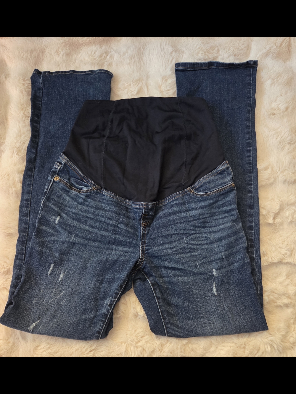 Maternity Dark Blue Wash Stretch Jeans with Overband Panel
